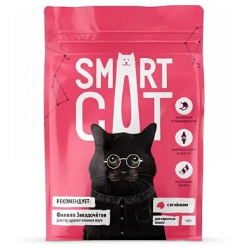 SMART CAT сухой корм для взрослых кошек с ягненком 400г купить  зоотовары для животных