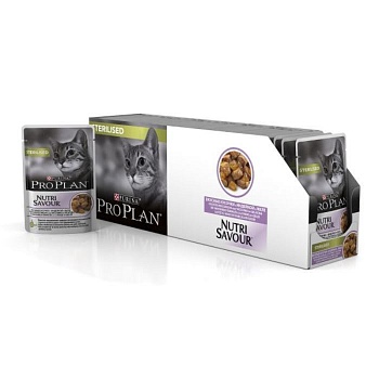 Pro Plan Nutri Savour Adult Консервы для Стерилизованных Кошек с Индейкой в желе 26х85гр купить  зоотовары для животных
