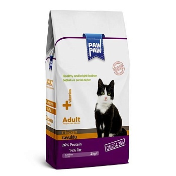 Pawpaw Adult Cat Food with Chicken сухой корм для кошек с курицей 1кг купить  зоотовары для животных