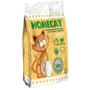 HOMECAT Эколайн Молоко комкующийся наполнитель для кошачьих туалетов 6л купить  зоотовары для животных