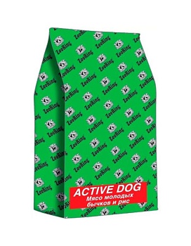 ZooRing Active Dog Сухой корм для собак Мясо молодых бычков и рис. 26/15, 20 кг купить  зоотовары для животных