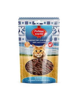 РОДНЫЕ КОРМА лакомство для кошек 100% мясо оленя вяленое 50гр купить  зоотовары для животных