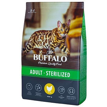 Mr.Buffalo STERILIZED сухой корм для стерилизованных кошек с курицей 400г купить  зоотовары для животных