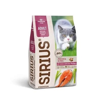SIRIUS сухой корм для взрослых кошек лосось и рис 1,5кг купить  зоотовары для животных