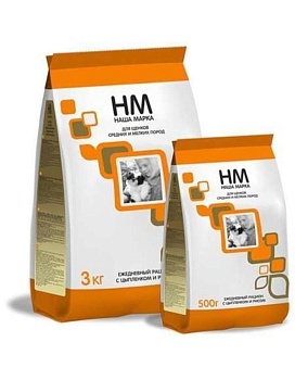 Наша Марка Корм для Щенков Мелких и Средних Пород с Мясом Цыпленка и Рисом 3кг купить  зоотовары для животных