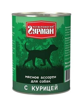 Четвероногий Гурман Мясное Ассотри для собак с Курицей 12х340г купить  зоотовары для животных