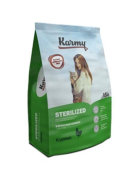 KARMY Стерилайзд сухой корм для стерилизованных кошек и кастированных котов Курица 1,5кг купить  зоотовары для животных