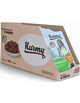 KARMY STERILIZED корм для стерилизованных кошек и кастрированных котов консервы Курица в желе 24х80г купить  зоотовары для животных
