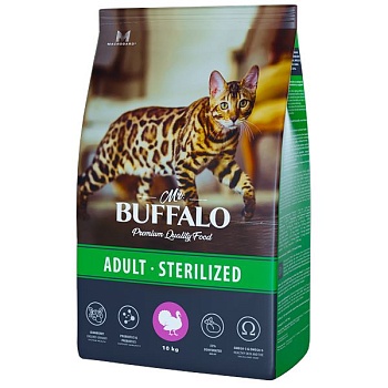Mr.Buffalo STERILIZED сухой корм для стерилизованных кошек с индейкой 10кг купить  зоотовары для животных