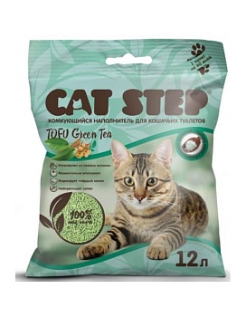 Cat Step Tofu Green Tea Наполнитель растительный комкующийся 12л купить  зоотовары для животных