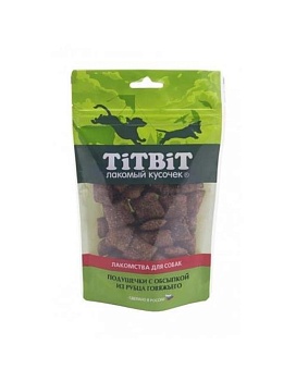 ТитБит Золотая коллекция Подушечки с обсыпкой изрубца говяжьего для собак 80гр купить  зоотовары для животных