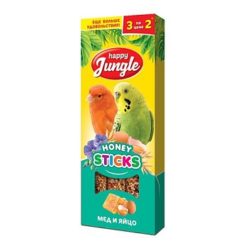 HAPPY JUNGLE Палочки для птиц мед+яйцо 3 шт купить  зоотовары для животных