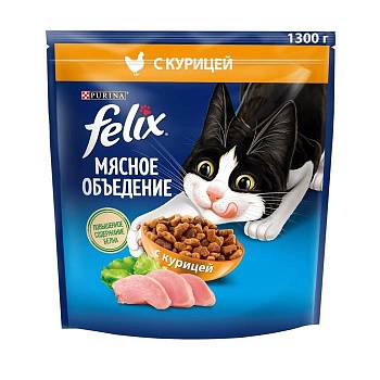 Felix Мясное объедение корм для кошек, с курицей 1,3кг купить  зоотовары для животных