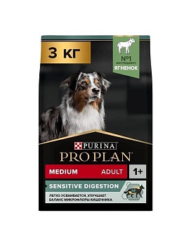 PRO PLAN Adult Medium Sensitive Digestion сухой корм для взрослых собак средних пород с чувствительным пищеварением с ягненком и рисом 3кг купить  зоотовары для животных