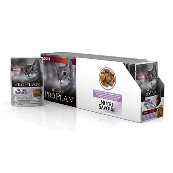 Pro Plan Nutri Savour Adult Консервы для кошек Индейка в желе 26x85гр купить  зоотовары для животных