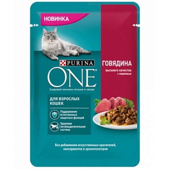 PURINA ONE "Adult" консервы для взрослых кошек с Говядиной 26х75гр купить  зоотовары для животных