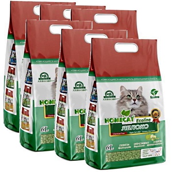 HOMECAT Эколайн Яблоко комкующийся наполнитель для кошачьих туалетов с ароматом яблока 6х6л купить  зоотовары для животных