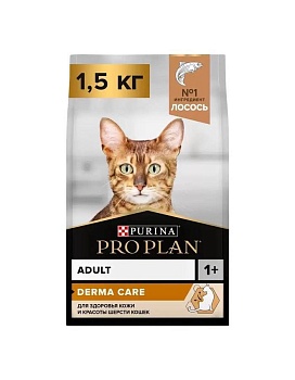 PRO PLAN сухой корм для здоровья шерсти и кожи взрослых кошек, с высоким содержанием лосося 1,5 кг купить  зоотовары для животных