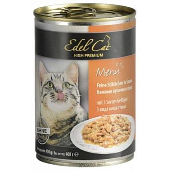 Edel Cat Нежные Кусочки в Соусе Три Вида Мяса 12х400г купить  зоотовары для животных