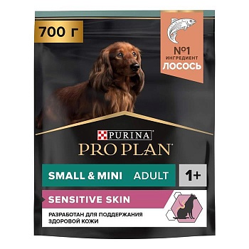 PRO PLAN Adult Small & Mini Sensitive Skin сухой корм для собак мелких и карликовых пород 1 - 10 кг с чувствительной кожей Лосось 700гр купить  зоотовары для животных