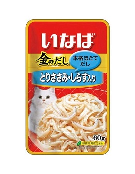 INABA КИННОДАСИ пауч для кошек Куриное филе+мальки ширасу в желе 12х60г купить  зоотовары для животных