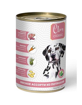 CLAN CLASSIC консервы для собак паштет Мясное ассорти с потрошками 9х340гр купить  зоотовары для животных