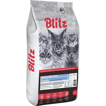Blitz Сухой корм для стерилизованных кошек с Индейкой 10кг купить  зоотовары для животных