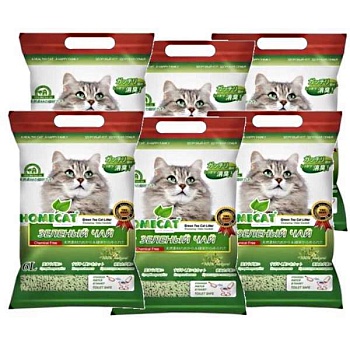 HOMECAT Эколайн Зеленый чай комкующийся наполнитель 6х6л купить  зоотовары для животных