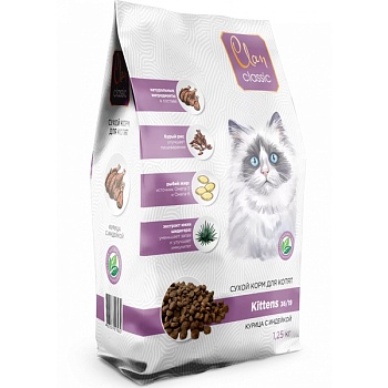 CLAN CLASSIC Kittens Корм сухой корм для котят Курица с Индейкой 1.25кг купить  зоотовары для животных
