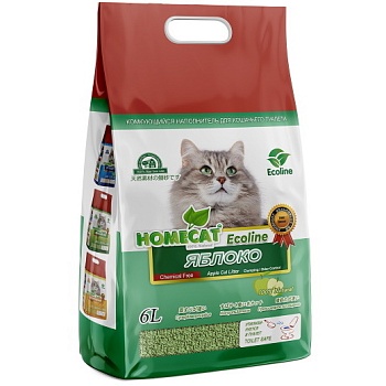 HOMECAT Эколайн Яблоко комкующийся наполнитель для кошачьих туалетов с ароматом яблока 6л купить  зоотовары для животных