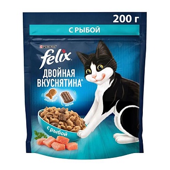 Felix Двойная вкуснятина сухой корм для взрослых кошек, с рыбой 200г купить  зоотовары для животных