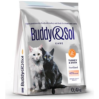 BUDDY SOL CARE STERILIZED сухой корм для взрослых стерилизованных кошек с индейкой и уткой 400г купить  зоотовары для животных