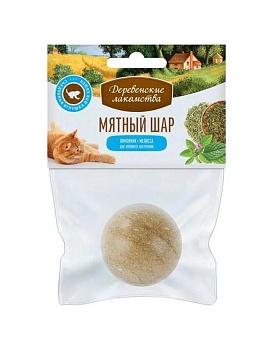 ДЕРЕВЕНСКИЕ ЛАКОМСТВА игрушка для кошек мятный шар тимьян,пустырник 22г купить  зоотовары для животных