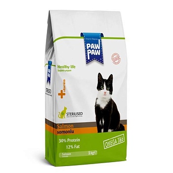 Pawpaw Sterilised Cat Food with Salmon сухой корм для стерилизованных кошек с лососем 1кг купить  зоотовары для животных