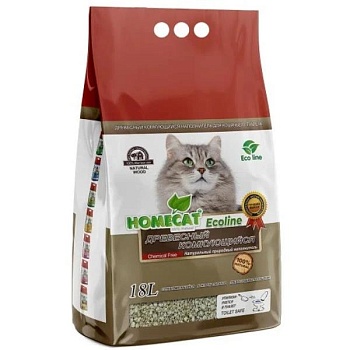 HOMECAT Ecoline древесный комкующийся наполнитель для кошачьих туалетов 18л купить  зоотовары для животных