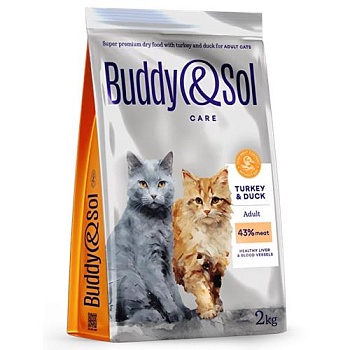 BUDDY SOL CARE ADULT сухой корм для взрослых кошек с индейкой и уткой 2кг купить  зоотовары для животных