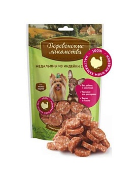 Деревенские Лакомства для Мини-Пород Медальоны Из Индейки с Рисом 55г купить  зоотовары для животных