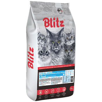BLITZ Classic сухой корм для стерилизованных кошек с Курицей 10кг купить  зоотовары для животных