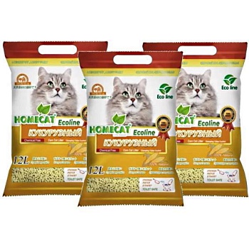 HOMECAT Эколайн Кукурузный комкующийся наполнитель 3х12л купить  зоотовары для животных