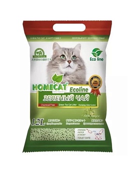 HOMECAT Эколайн Зеленый чай комкующийся наполнитель 12л купить  зоотовары для животных