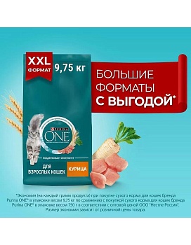PURINA ONE сухой корм для взрослых кошек, с высоким содержанием курицы и цельными злаками 9,75кг купить  зоотовары для животных