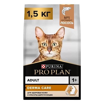 PRO PLAN сухой корм для здоровья шерсти и кожи взрослых кошек, с высоким содержанием лосося 1,5 кг купить  зоотовары для животных
