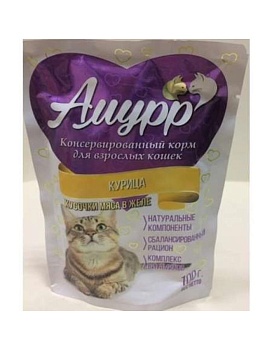 Амурр консервы для кошек кусочки мяса в желе со вкусом Курицы пауч 24х100г купить  зоотовары для животных