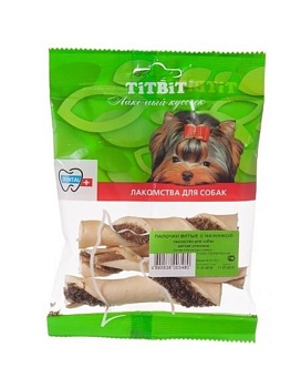TiTBiT Палочки витые с начинкой - мягкая упаковка 45гр купить  зоотовары для животных