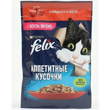 Felix пауч консервы для кошек аппетитные кусочки с говядиной 26х75г купить  зоотовары для животных