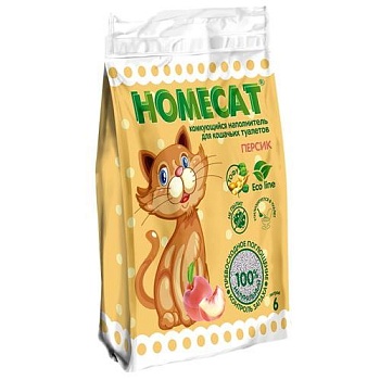 HOMECAT Эколайн Персик комкующийся наполнитель для кошачьих туалетов 6л купить  зоотовары для животных