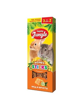 HAPPY JUNGLE Палочки для крупных грызунов мед+фрукты 3 шт купить  зоотовары для животных