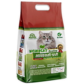 HOMECAT Эколайн Зеленый чай комкующийся наполнитель 18л купить  зоотовары для животных