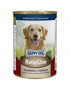 Happy Dog Natur Line консервы для собак Телятина с сердцем 12х410гр купить  зоотовары для животных
