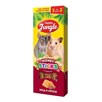 HAPPY JUNGLE Палочки для мелких грызунов мед+орехи 3 шт купить  зоотовары для животных